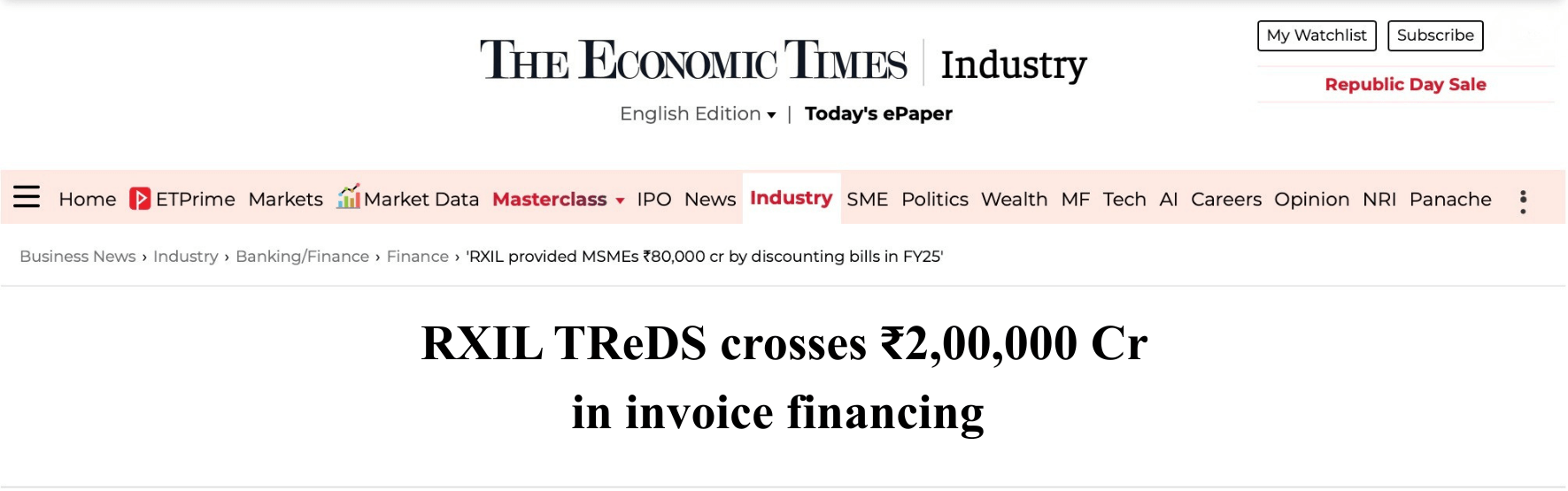 RXIL provided MSMEs discount